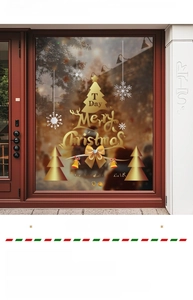 Golden Merry Christmas and 2026 Happy New Year stickers on shop window glass