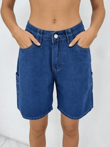 Pantaloncini Di Jeans Donna Stampa Stelle Larghi Gamba Dritta Lunghezza Ginocchio Cotone