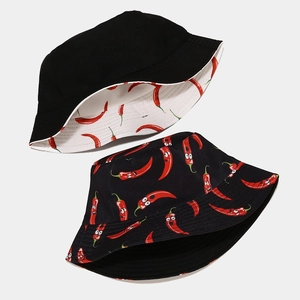 Reversible bucket hat with chili embroidery and double-sided cotton canvas design