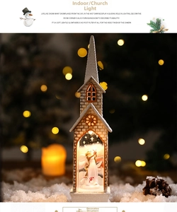 Close-up of lighted Christmas church decor with angel statue and warm LED glow