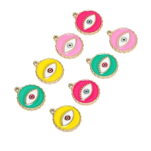 Set of colorful evil eye pendants in gold plated stainless steel for DIY jewelry making