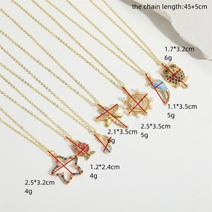 French retro gold chain necklaces with colorful heart and animal pendants, 45+5cm