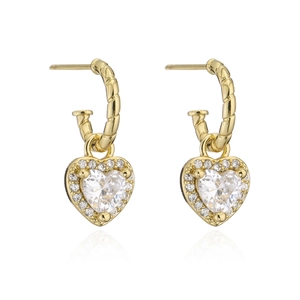 Eleganti orecchini a cerchio in oro 18K con ciondoli a cuore in zircone lucido