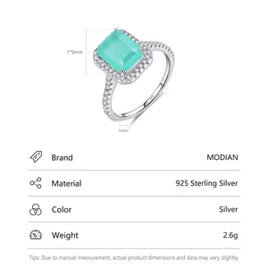 Elegant 925 sterling silver ring featuring a 7x9mm rectangle paraiba emerald gemstone