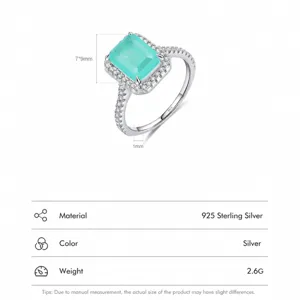 Elegante anillo de plata 925 con una piedra preciosa paraiba esmeralda de 7x9mm
