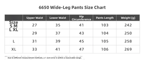 Tableau des tailles pour pantalon de yoga taille haute évasé, dimensions de S à XL