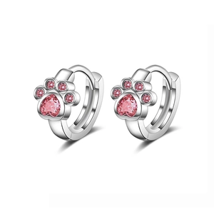 Orecchini a forma di zampa di gatto con zircone rosa in stile argento minimalista