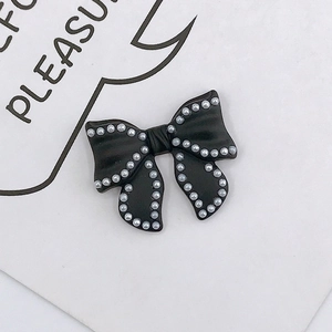 Elegant black bow accessory with white pearls for DIY hairpins and phone cases