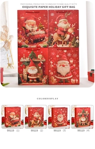 Detail showing four Christmas gift bags with Santa patterns and item number 99119