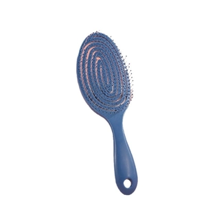 Hollow spiral vented hair brush in blue for scalp massage and blow drying on white background