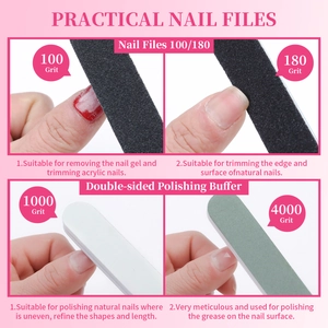 Nail file set with 100 180 1000 4000 grit surfaces for shaping and polishing nails