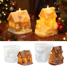 Detailed silicone mold for DIY Christmas house candles and handmade soaps in festive theme