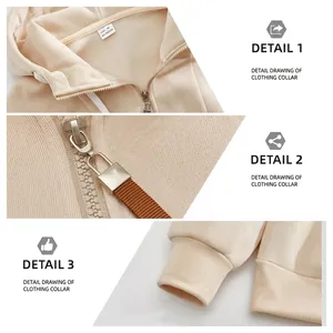 Felpa da uomo beige con cappuccio e zip, fodera in pile e polsini in maglia testurizzata