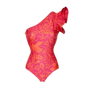 Maillot de bain une pièce à volants asymétriques et imprimé grue tropicale