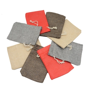 Linen drawstring jewelry gift bags set in red, grey, beige and brown colors