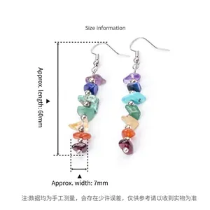Handmade rainbow natural crystal stone wire wrapped dangle earrings with 60mm length detail