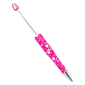 Pink heart-patterned DIY beaded ballpoint pen with retractable rod and love graphics