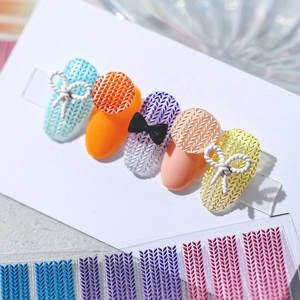 3D embossed 5D nail art stickers with colorful sweater knit texture and gradient patterns