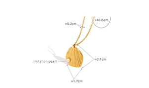 Detailed view of golden necklace dimensions with irregular pendant and imitation pearl
