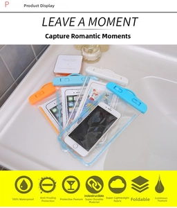 Detail showing colorful PVC phone bags with secure mechanical locking seals in a washbasin