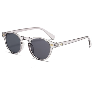 Lunettes de soleil rondes rétro avec monture grise transparente et verres foncés style vintage