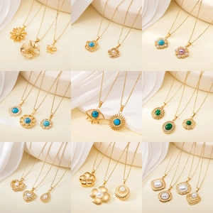 Edelstahl Halskette Mit Künstliche Perle Malachit Türkis Anhänger Vintage Vergoldet Schlüsselbein Kette Schmuck Für Damen
