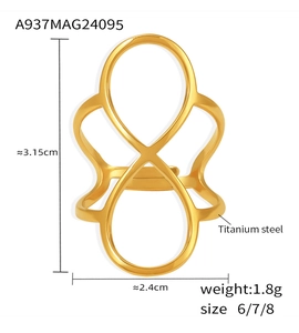 Detail view of gold titanium steel ring with size dimensions and weight specifications