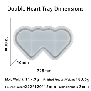 Stampo in silicone a doppio cuore per vassoio in resina fai-da-te con dimensioni