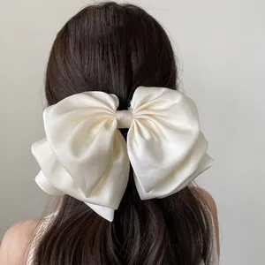 Large Satin Bow Hair Claw Clip Elegant Multi-layer Fabric Shark Clip With Faux Artificial Pearl For Women Girls