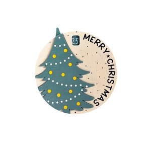 Green wooden Santa slider advent calendar with Merry Christmas text for holiday decoration