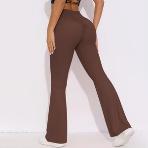 Detail view of high waist yoga pants with scrunch butt lifting and V-shaped back seam