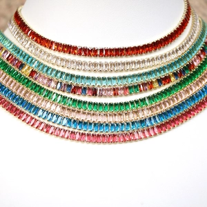 Baguette Cut Zirconia Tennis Necklace Copper Gold Plated Adjustable Choker For Women Elegant Luxury Statement Jewelry