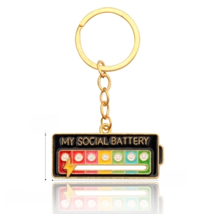 Detail showing dimensions 5.2cm x 2.2cm and weight 15g for my social battery keychain