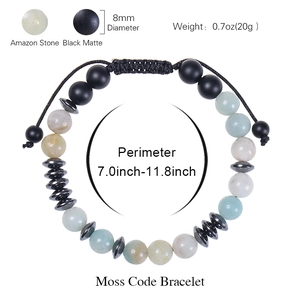 8mm amazonite and black matte morse code beaded bracelet with adjustable length detail