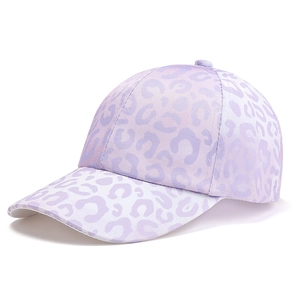 Stylish light purple kids baseball cap with all-over leopard print and curved brim