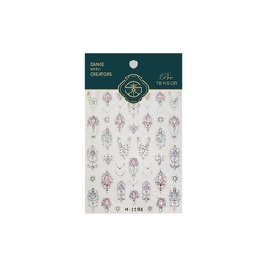 Exquisite relief nail stickers M-1198 with gemstone filigree designs and lace ribbons