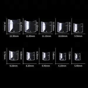 Size chart for 200pcs clear French short half-cover nail tips with 10 detailed sizes