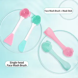Dual-sided silicone facial cleansing brush and face mask applicator tool set