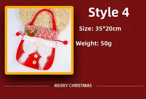 Detail of red Christmas faceless Santa gift bag with white beard and 35x20cm size label