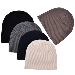 Detail showing ribbed knit texture and five versatile colors of the warm winter beanies
