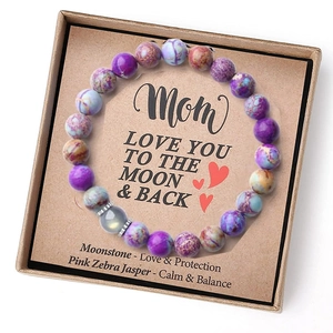 Natural Gemstone Beaded Bracelet Moonstone Pink Zebra Jasper Lava Rock Handmade Gift Jewelry For Mom Sister