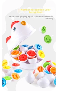 Macro detail of educational toy showing numbers and colors inside twelve plastic eggs