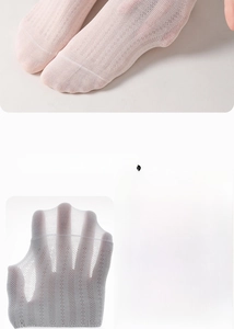 Detail view of breathable mesh texture and elastic ribbed cuffs on summer baby socks