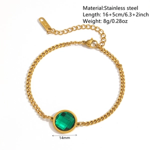 18K gold plated stainless steel bracelet with a 14mm green round faceted gemstone