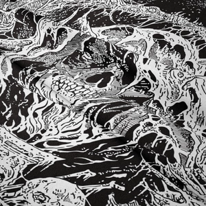 Vue macro détaillée de la texture d'impression crâne gothique sur tapisserie murale