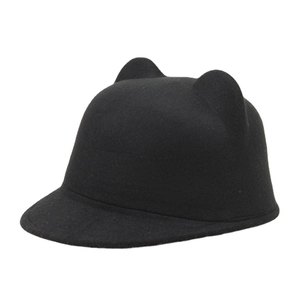 Cute black wool felt cat ear bowler hat for kids and adults with short brim visor