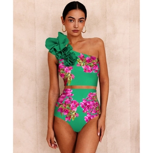 Ensemble bikini asymétrique à volants avec imprimé floral tropical pour vacances de plage