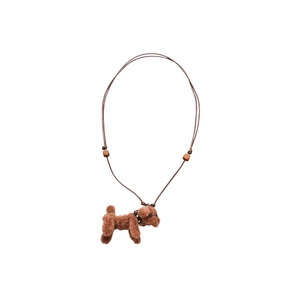 Cute brown plush puppy pendant necklace with adjustable cord for women and girls