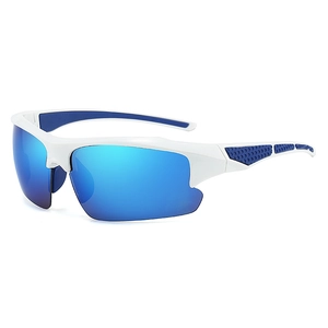 White sports sunglasses with blue mirrored polarized lenses for outdoor cycling and running