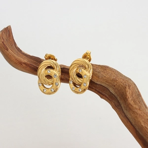 Elegant 18K gold plated titanium double hoop earrings with sparkling rhinestones